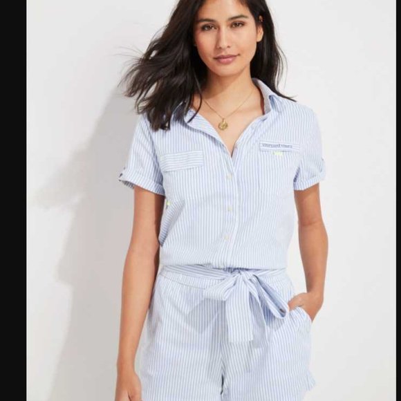New womens 2 6 10 12 Vineyard Vines seersucker Harbor romper Breaker Blue Stripe - Picture 9 of 10